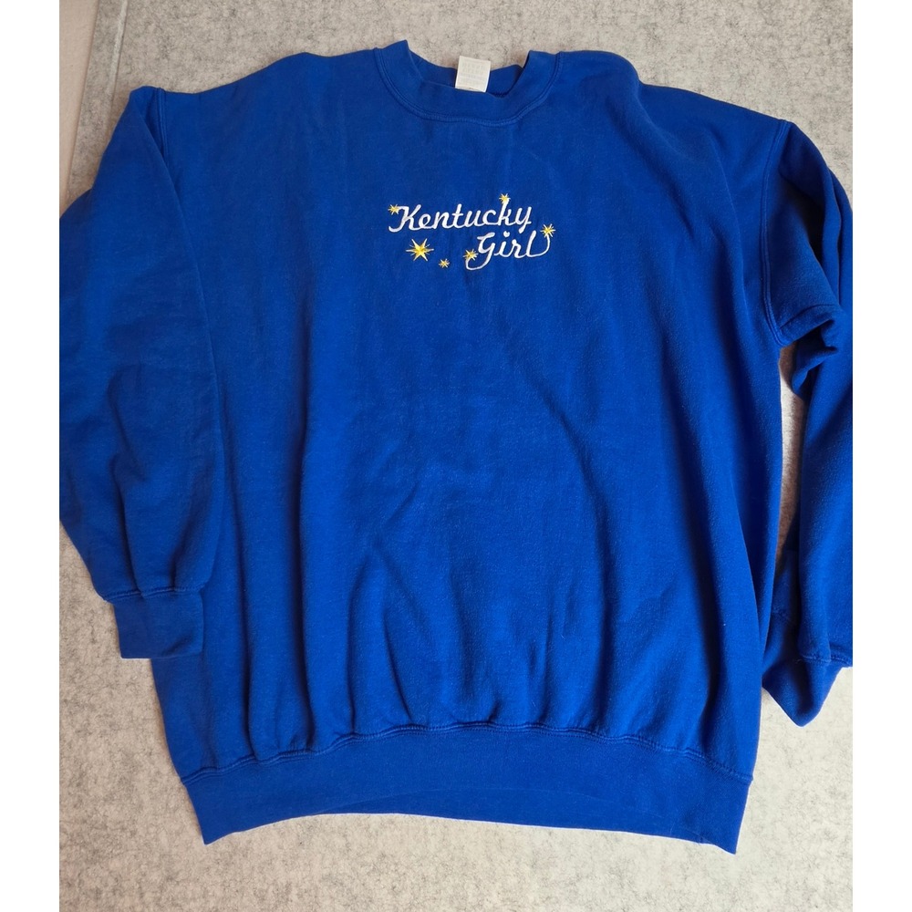 Y2K Gildan Crewneck Oversized Royal Blue Sweatshirt Retro Kentucky Girl XL